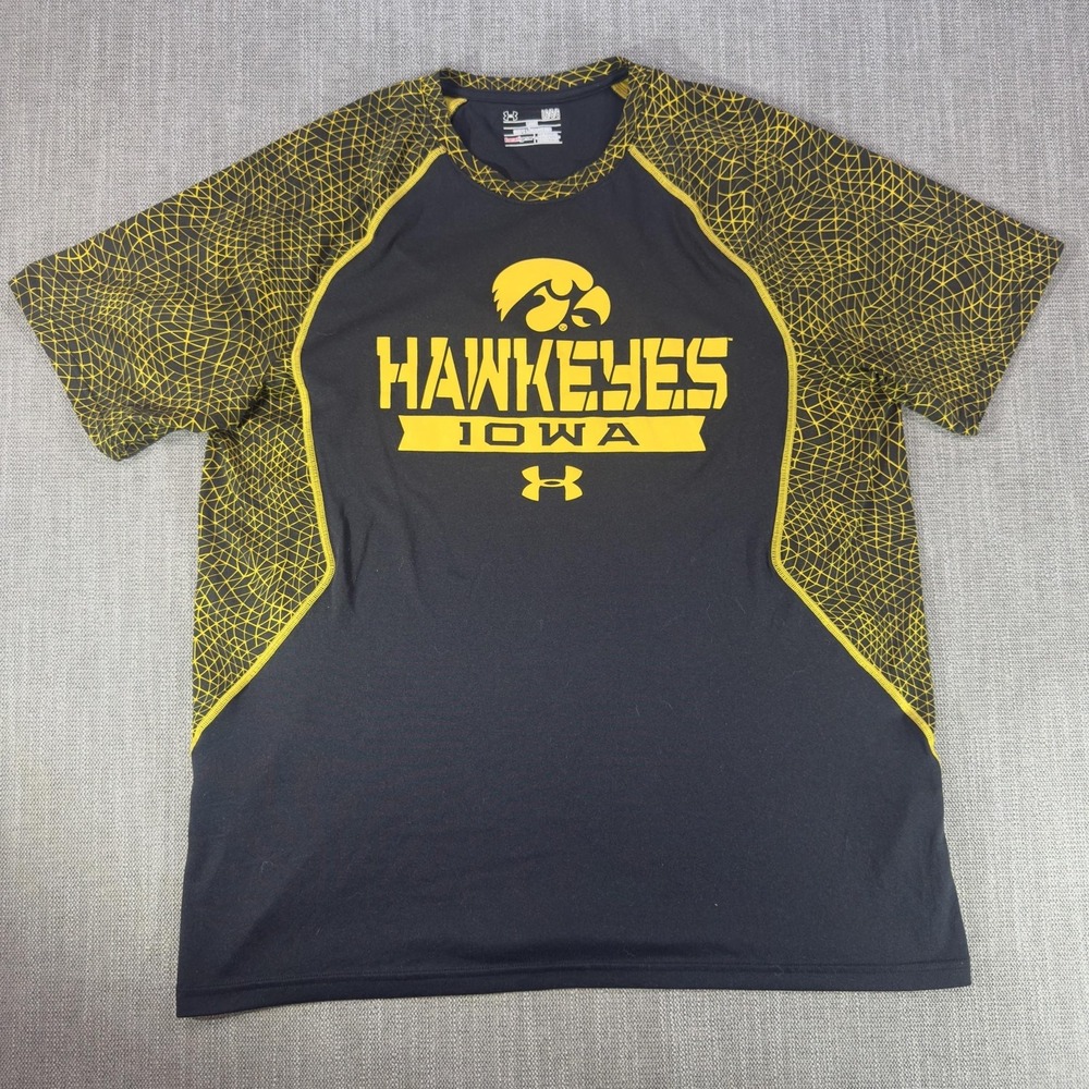 Iowa Hawkeyes Shirt Mens Large Black NCAA Football Under Armour HeatGear